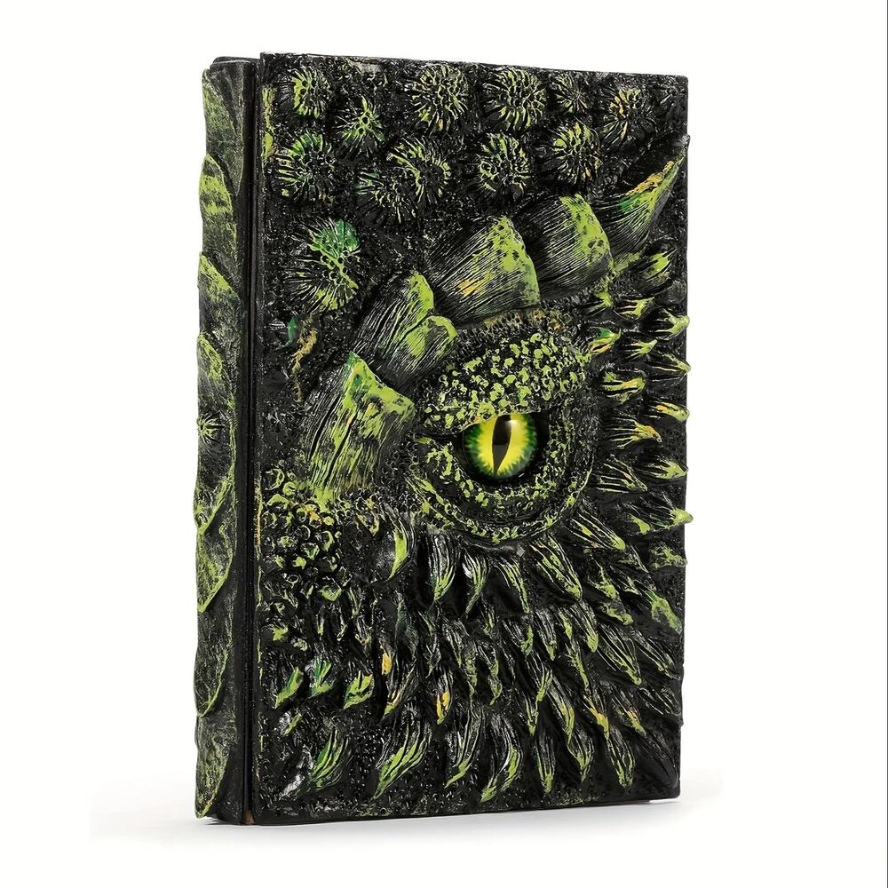 Green Dragon Eye Journal – 3D Resin Fantasy Notebook with Textured Cover